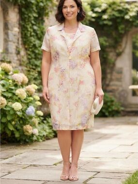 Scarlett floral chiffon overlay dress set sheath dress sheer chiffon jacket 16WP